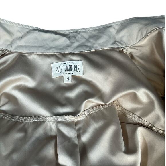 Sweet Wanderer Hooded Full Zip Jacket Roll Tab Sleeves Women Size XL Tan/Gold - Picture 10 of 11